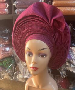 Beautiful Wine Auto Gele, One Size Fits All