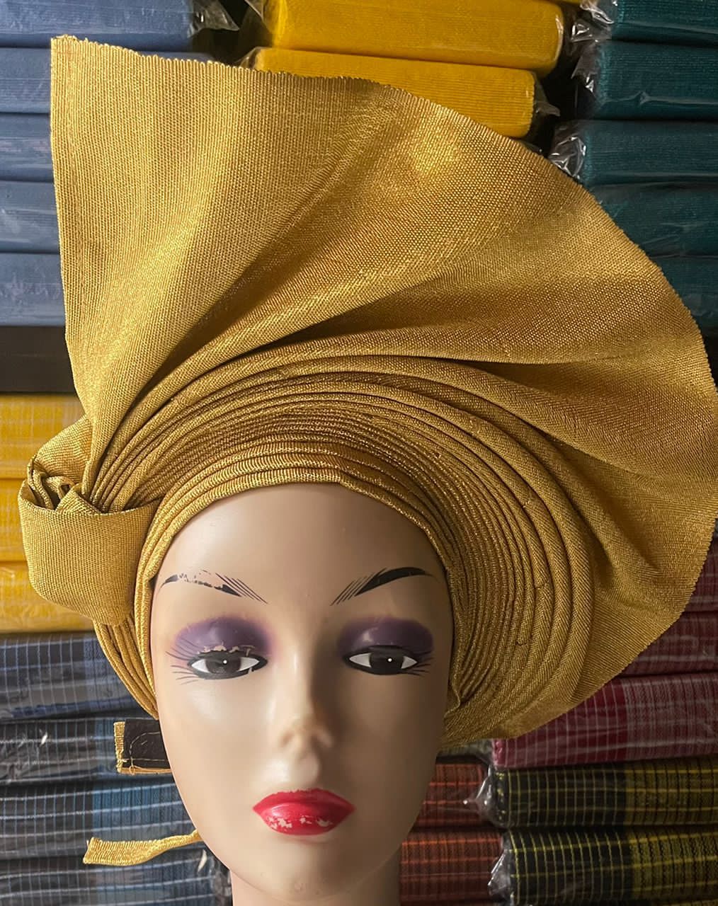 Beautiful Gold Auto Gele, One Size Fits All